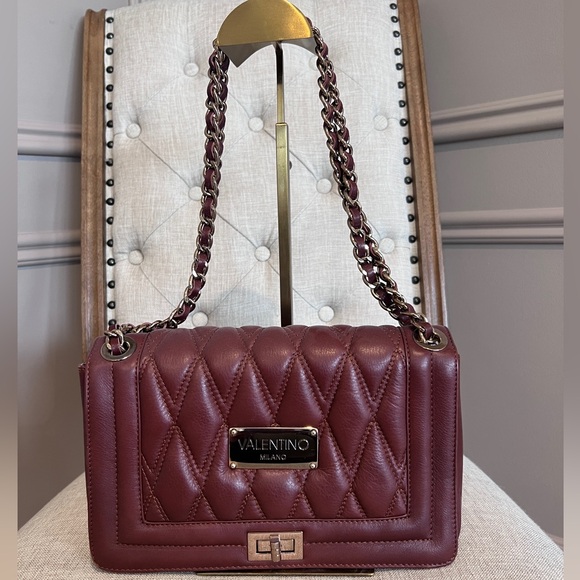 Valentino By Mario Valentino Handbags - Valentino by Mario Valentino Quilted Leather Chain Shoulder Bag – Burgundy Wine